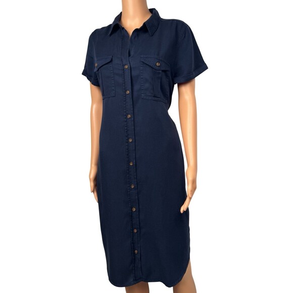 Teddi Rose Womens Small Navy Blue Shirt Dress Tunic Button Down Safari Belted - Picture 2 of 10